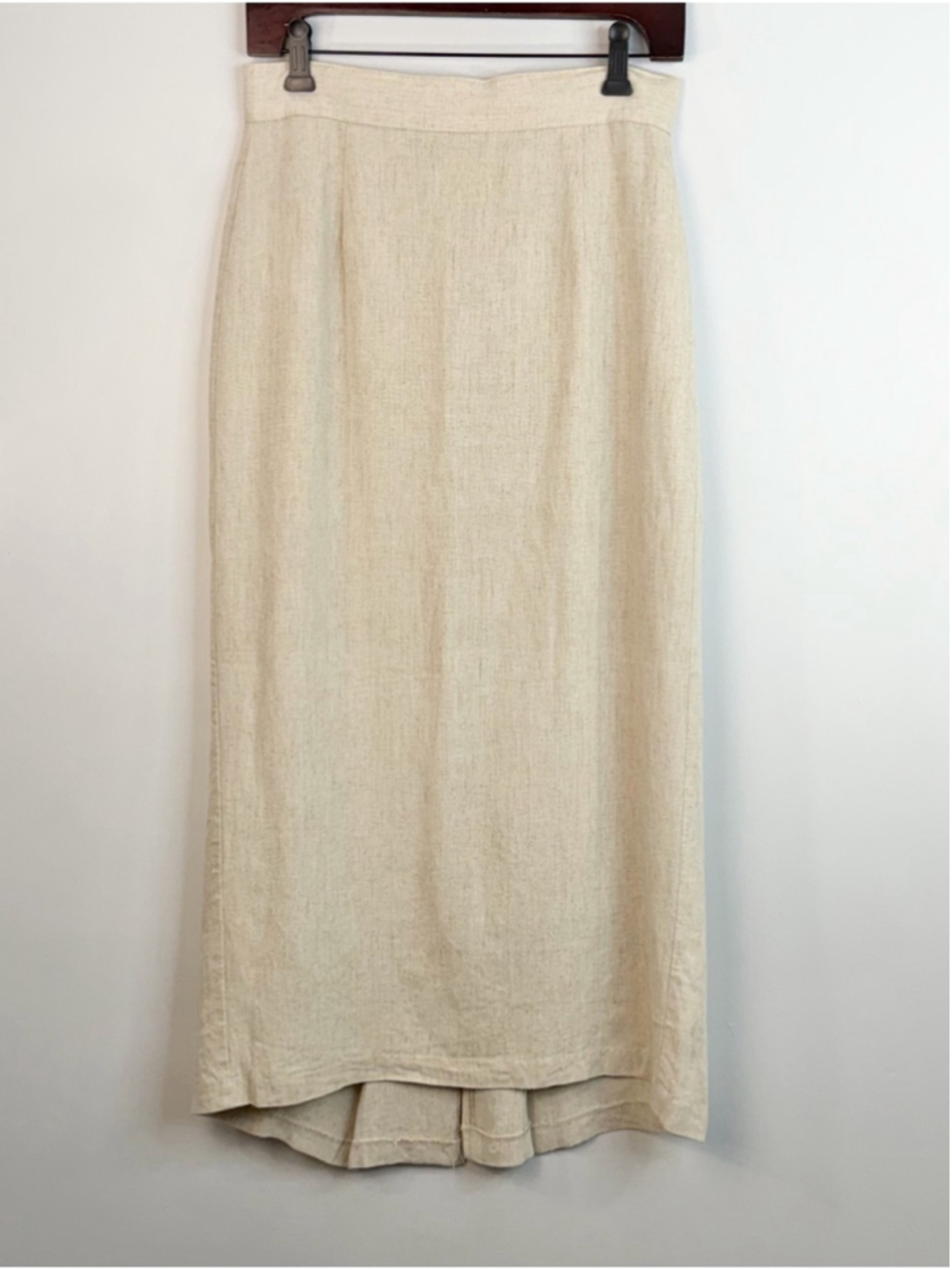 Vintage 80s 90s linen blend beige long minimalist old money maxi skirt 9 - Picture 4 of 15
